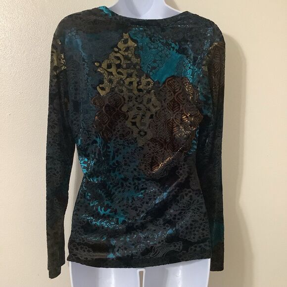 Chico's Multicolor Velvet Burnout Floral Witchy Whimsigoth Long Sleeve Top M - Picture 4 of 7